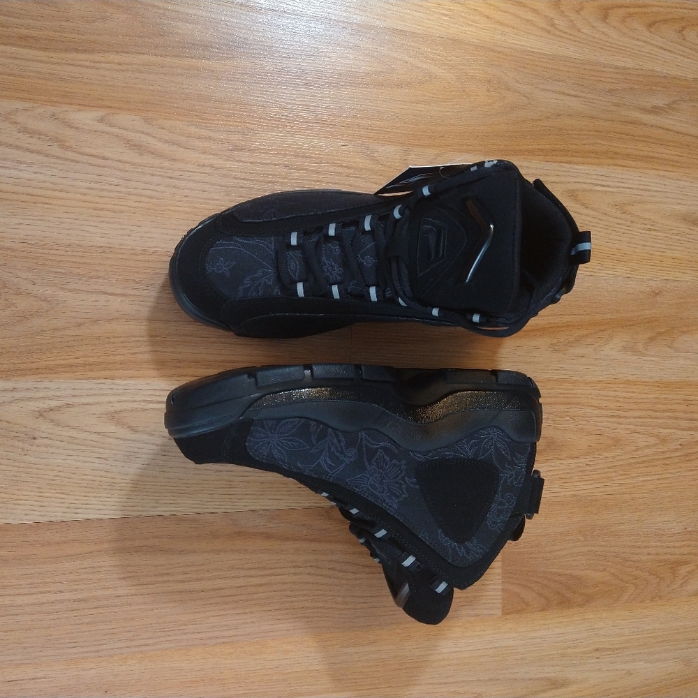 NWT FILA Grant Hill 2 Black Floral Suede Mid-Top Basketball Shoes Size - Picture 2 of 5
